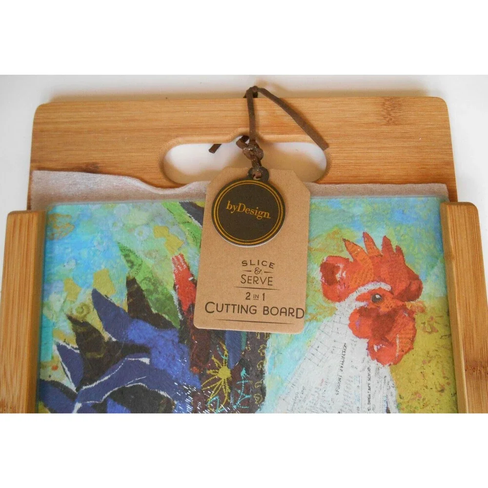 Silvestri Demdaco Rooster Wood and Glass Cutting Board Set, Multicolor